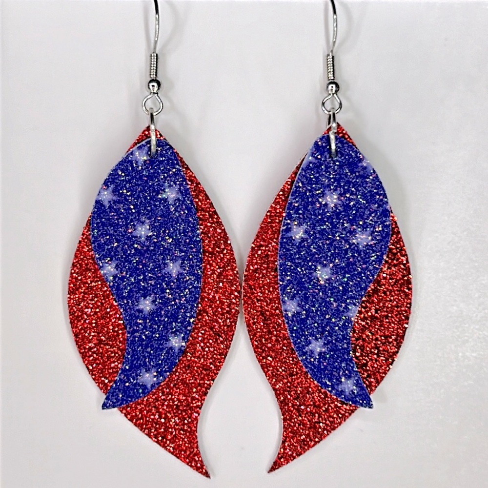 Faux Leather Dangle Earrings Sparkles Double Layer Patriotic Fashion Jewelry